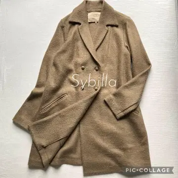 시빌라 울 100% 코트 카라 부착 고급 더블 버튼 브라운 M