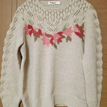 Puppy 꽃무늬 자수 니트 스웨터 긴팔
