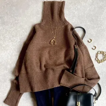 새상품급 노크 바이 더 라인 고급 울 캐시미어 터틀넥 니트 어른 브라운