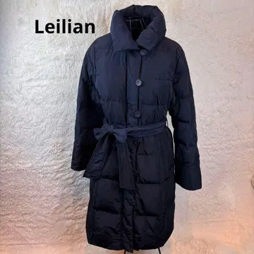 Leilian 11호 네이비 다운 롱 코트 버튼 벨트 포함 다운 90%