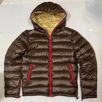 브라운 후드 부착 다운 자켓 y2k