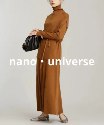 나노 유니버스 리브 플레어 니트 원피스 베스트 포함 셋업 롱 브라운