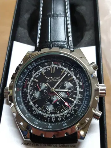 특가! 기계식 자동 태엽 트리플 달력 블랙