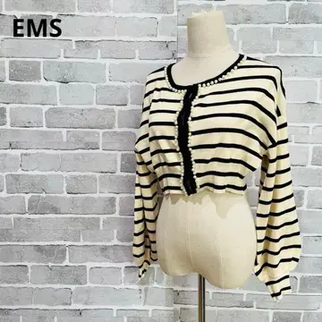 EMS 보더 니트 가디건 크롭 펄 한국 B673