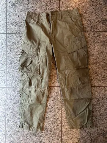 카고 팬츠 올리브색 코튼 혼방