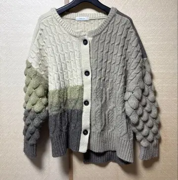 에이미 로우 케이블 니트 가디건 베이지 카키 올리브