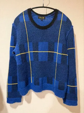 드로어 체크 무늬 니트 실크 혼방