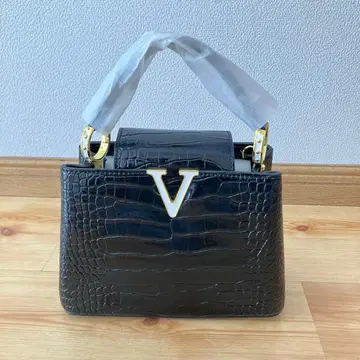 블랙 크로커다일풍 숄더백 V 로고