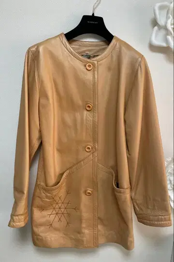 천연 가죽 오렌지 숏코트