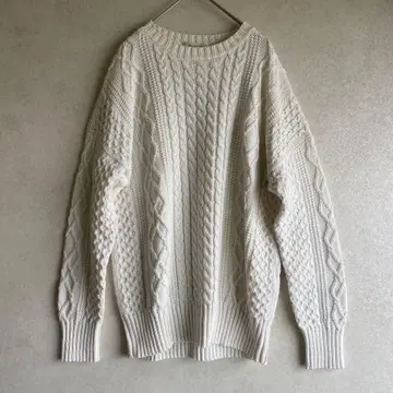 새상품급 데미룩스 빔즈 화이트 아란 니트 크루넥 일본제