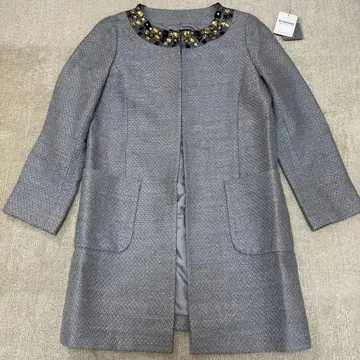 그린 레이블 릴랙싱 트위드 비즈 장식 롱 코트 40