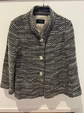 modify 노카라 자켓 블랙과 화이트 트위드 사이즈 40(L) 일본제