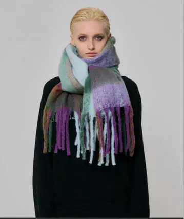 NOISE 볼륨 프린지 블록 체크 머플러