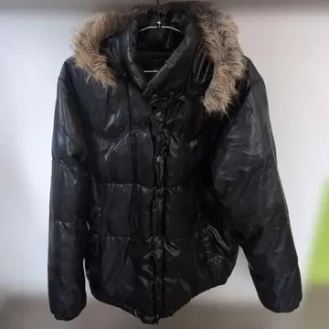 퍼 광택 블랙 자켓 y2k