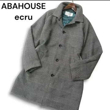 아바하우스 에크루 스트레치 글렌체크 스텐칼라 코트 46
