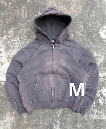 BELVET Distressed Pigment Zip Hoodie M