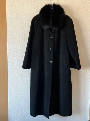 실세피아 캐시미어 롱 코트 블랙 퍼 포함 M 블랙 코트