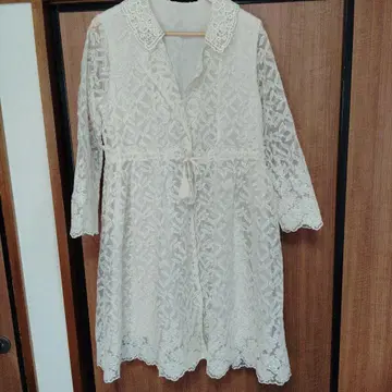아이보리 레이스 겉옷 긴팔 원피스