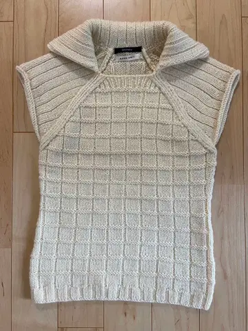 MACPHEE 케이블 니트 베스트 핸드 니트 울 100% 아이보리