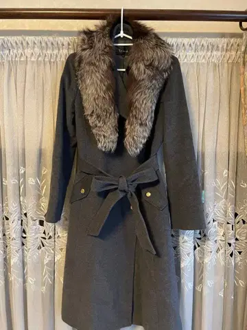 다크 그레이 울 혼방 코트 벨트 포함