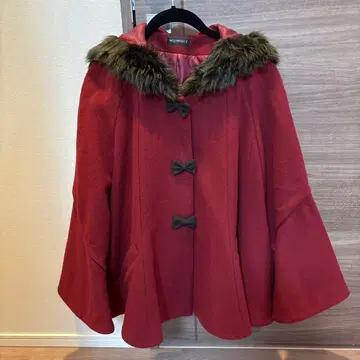 NO.S PROJECT 빨간색 후드 부착 울 코트