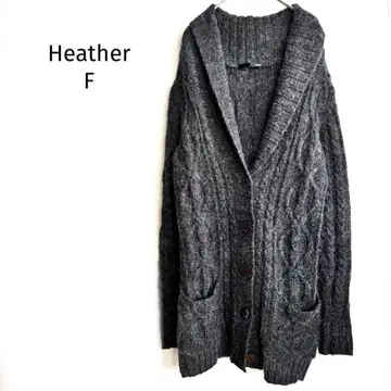 Heather 알파카 혼방 가디건 F 차콜 그레이 케이블 짜임