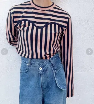 ISOOK 믹스 보더 뷔스티에 롱T