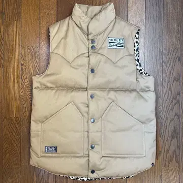[ 미사용 ] HURLEY 다운 베스트 L 베이지 레오파드 무늬