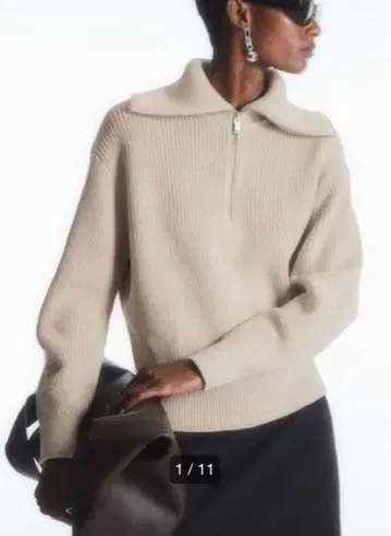 COS 하프 지퍼 니트 베이지 S