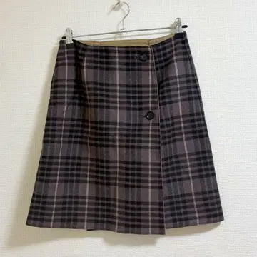 이에나 무릎 기장 스커트 타탄 체크 보라색 울 패셔너블