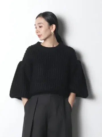meri 미 골지 니트 벌룬 니트 블랙
