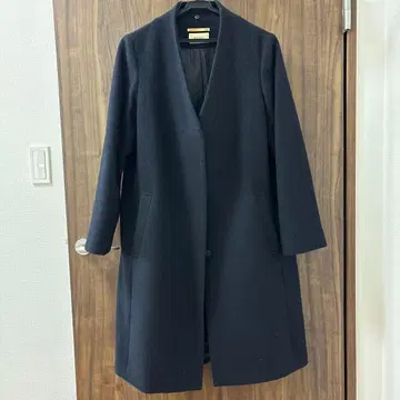 네이비 노카라 울 코트