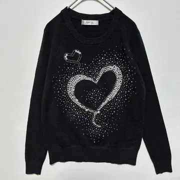 jiji 니트 스웨터 펄 스와로브스키 하트 귀여운 블랙 블랙