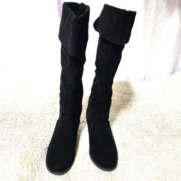 블랙 스웨이드 롱 부츠 지퍼 포함