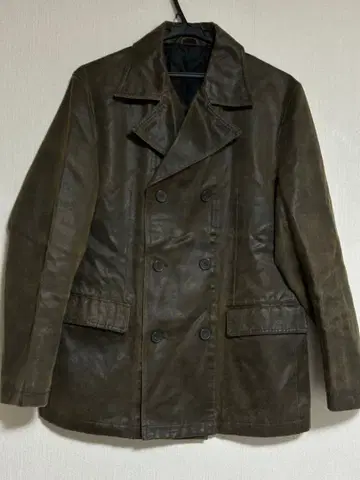 LOUIS CHAVLON 인조 가죽 빈티지 가공 더블 자켓