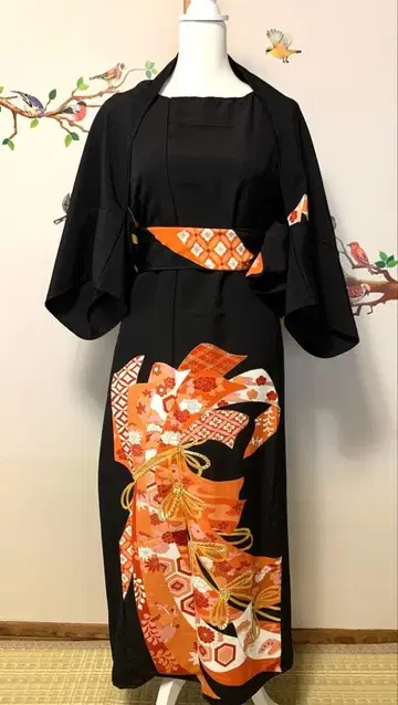 기모노 토메소데 리메이크 롱 원피스 마가렛풍 스톨 세트