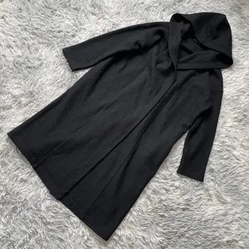 트라바유 마누엘 울 혼방 후드 로브 성숙 캐주얼 블랙 롱 코트풍