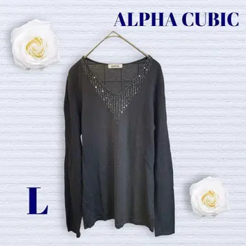 알파 큐빅 여성용 니트 스팽글 V넥 블랙 긴팔
