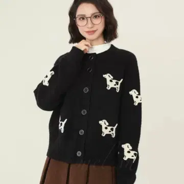 개 자수 블랙 가디건