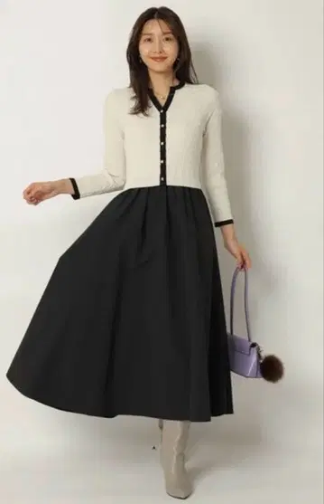 JUSGLITTY 배색 케이블 가디건 도킹 원피스 M 사이즈