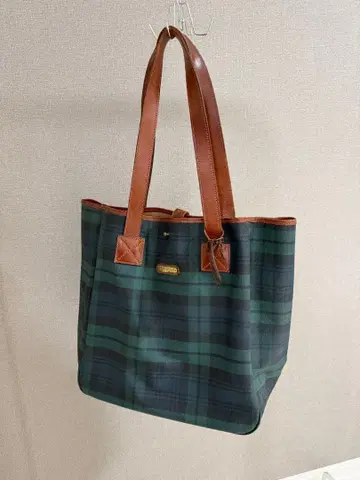 랄프 로렌 그린 계열 체크 토트백