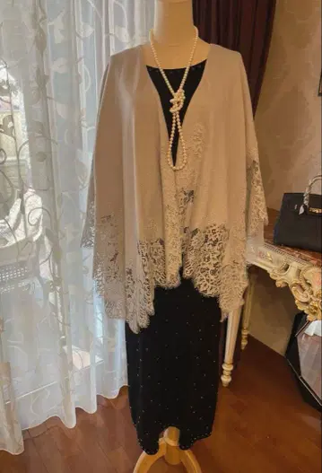 에르마노 쉘비노 레이스 스톨 스카이블루 블루 그레이 캐시미어 혼방