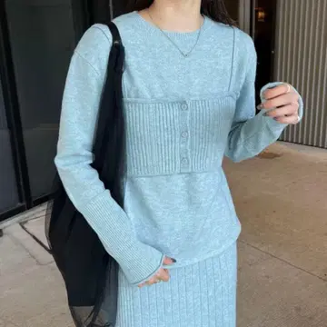 [ 카프리슈 레마쥬 ] 뷔스티에 SET 니트 블루 스카이블루 긴팔 앙상블