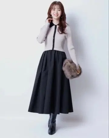 [컨디션 최상] 자스 그리티 옷깃 니트 도킹 원피스 S