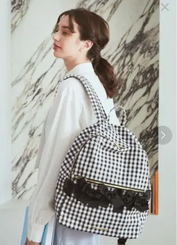 깅엄 체크 프론트 리본 백팩 메종 드 플뢰르 가방 깅엄 체크 화이트 블랙