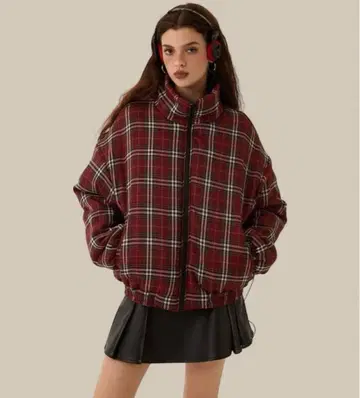 [ 새상품 ] 리버서블 아우터 블랙 x 빨간색 체크 남녀 공용