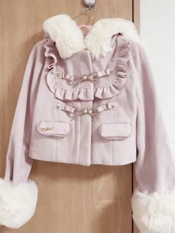 LIZLISA 비쥬 리본 숏 후드 코트 핑크