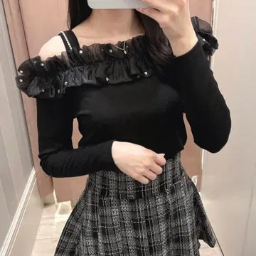 evelyn 비쥬 오프숄더 상의