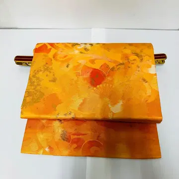 나고야 오비 산황색 x 꽃+덩굴 패턴 오태고 패턴 멋내기 옷 소재 불명