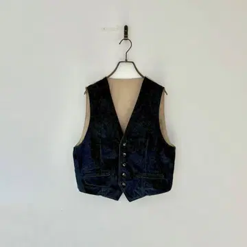 일본제 빈티지 데님 베스트 새틴 수트 베스트 인디고 베이지 M